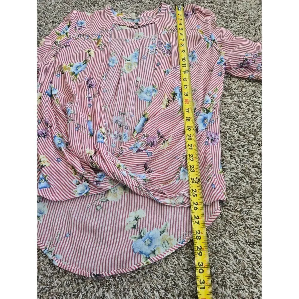 ODDI Floral Stripe Twist Front Blouse L Boho High Low Bell Sleeve Top Open Front - Picture 6 of 8